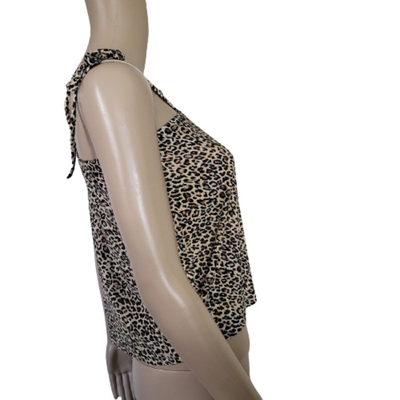 Shein Women Brown Leopard Print Sleeveless Halter Neck Cropped Top Size 6 - Picture 3 of 9